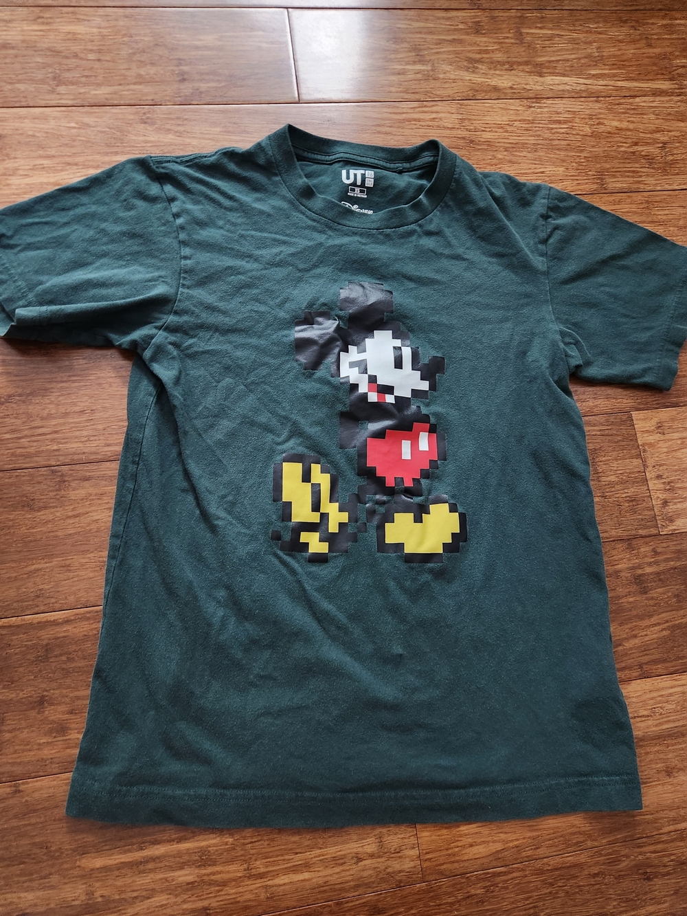 Men's Pixel Mickey Short Sleeve Tee Shirt Tshirt Forest Green, XS